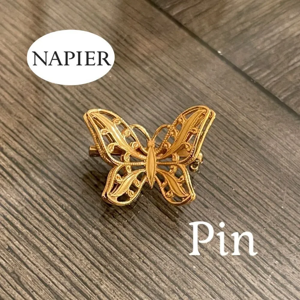 Vintage Gold-tone NAPIER Filigree Butterfly Pin - Brooch